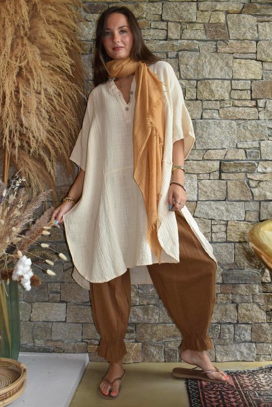 Tasha Cushion Cotton Oversized Shirt Tunic Vanilla